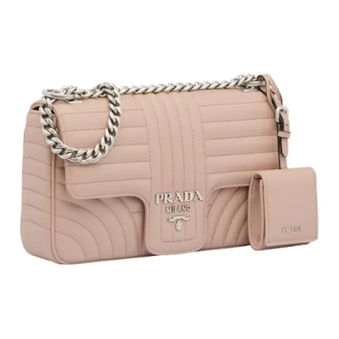 PRADA Diagramme Leather Shoulder Bag Crossbody Bag Medium Size Women's Pink-1