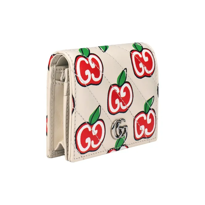 GUCCI Leather Card Holder, Wallet Women's White/Red-1