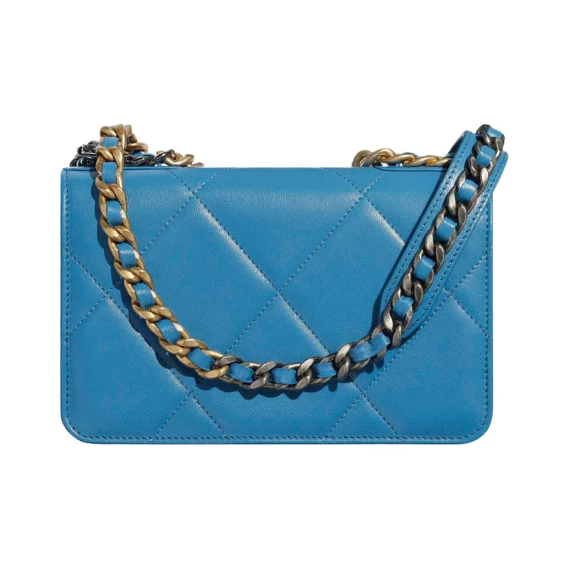 CHANEL 19Bag Sheepskin WOC Handbag, Shoulder Bag, Crossbody Bag Women's Blue-1