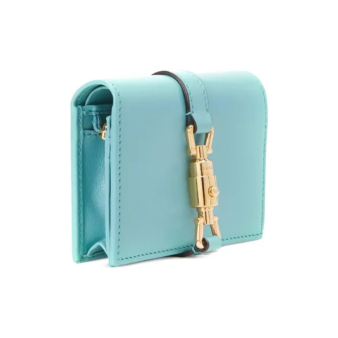 GUCCI Jackie 1961 Ostrich Leather Clutch Wallet, Card Holder Small Size Women's Light Blue-3