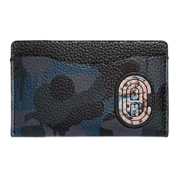 COACH Kaffe Fassett Collaboration Card Case Leather Coin Purses Card Holders Small Size Unisex Blue Black Camouflage