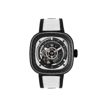 SEVENFRIDAY P Series Automatic Mechanical Movement Unisex Watch Black Dial Stainless Steel Case Cow Leather Strap