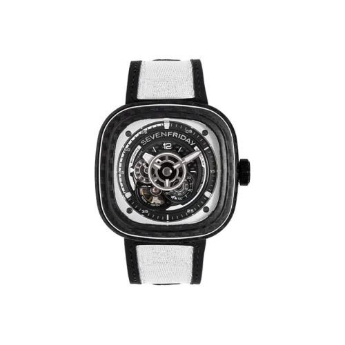 SEVENFRIDAY P Series Automatic Mechanical Movement Unisex Watch Black Dial Stainless Steel Case Cow Leather Strap