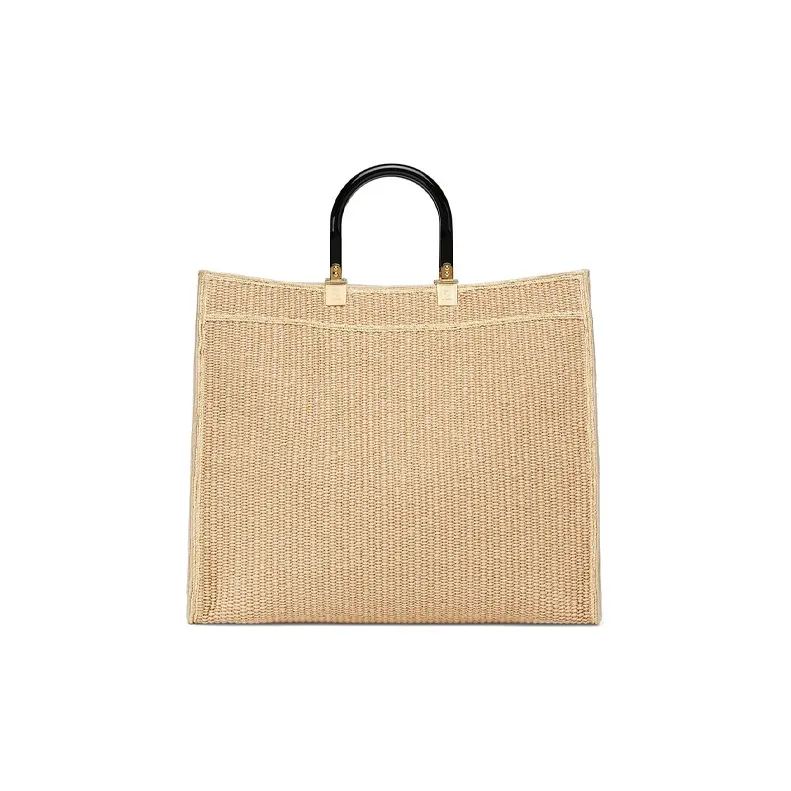 FENDI Sunshine Woven Straw Tote Bag Shopping Bag Handbag Large Size Women's Beige Yellow-2