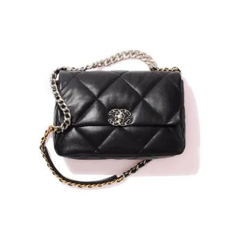 CHANEL 19Bag Sheepskin Lipstick Bag Handbag Shoulder Bag Crossbody Bag Medium Size Women's Black
