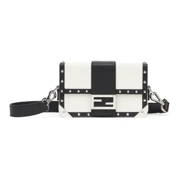 FENDI BaguetteTrunk Cow Leather Baguette Bag Box Bag Shoulder Bag Crossbody Bag Mini Men's White/Black