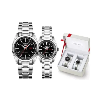 SEIKO Mechanical Movement Stainless Steel Watchband Watch 38mm Unisex Black Dial SNKL45J1+SYMK17J1