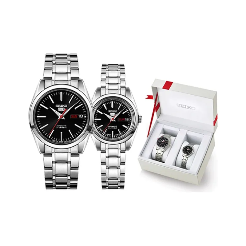 SEIKO Mechanical Movement Stainless Steel Watchband Watch 38mm Unisex Black Dial SNKL45J1+SYMK17J1-0