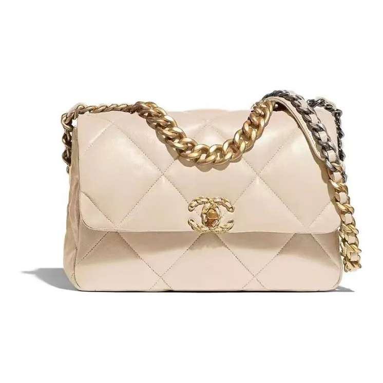 CHANEL 19Bag Sheepskin Shoulder Bag, Crossbody Bag Tubas Women's Milk Tea-0