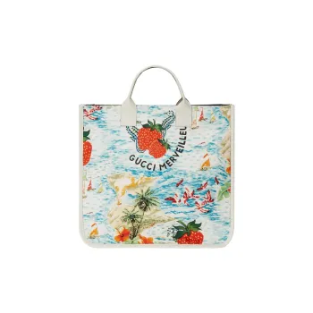 GUCCI Nylon Fabric Tote Bag Shopping Bag Handbag Regular Kids' White