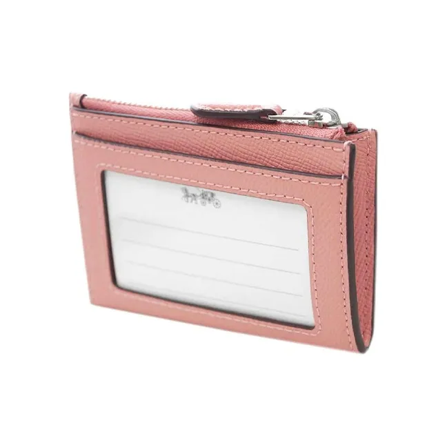 COACH Mini Id Skinny Leather Cropped Key Ring Coin Purse Women's Cherry Blossom Pink-3