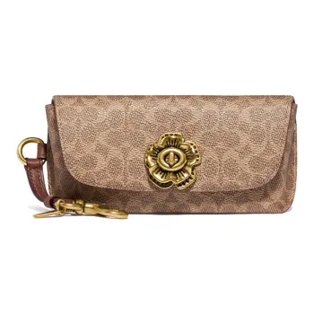 COACH Sunglass Case Genuine Leather Sunglass Case Clutch Regular Unisex Brown Monogram