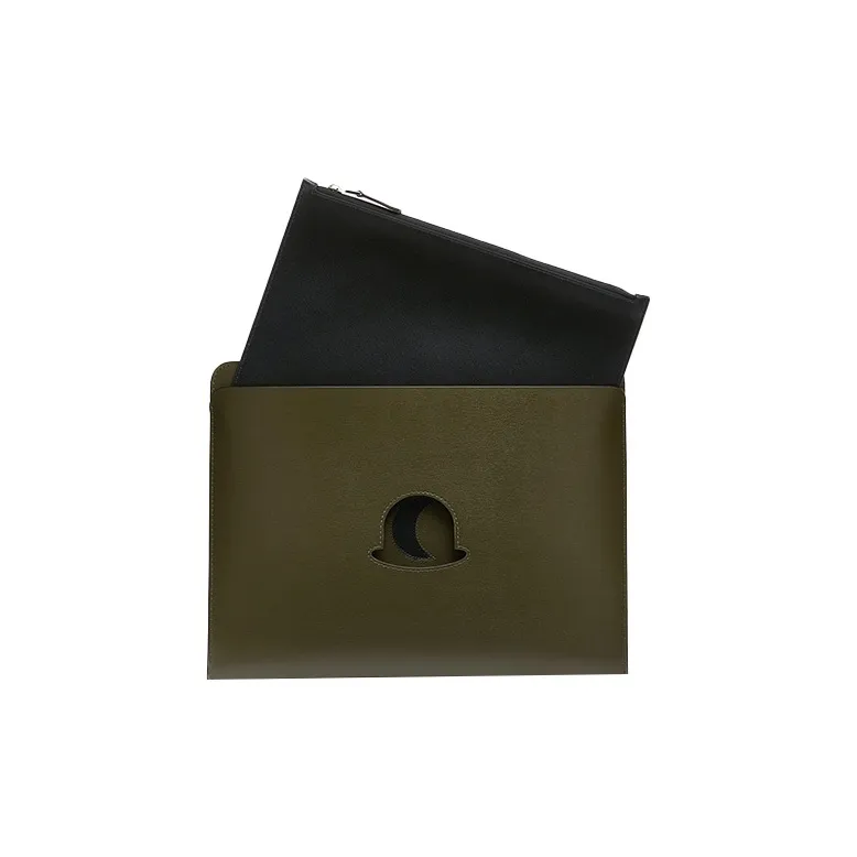 Delvau Cow Leather Clutch Men's Khaki And Black-1