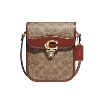 COACH Studio Canvas Shoulder Bag, Crossbody Bag Mini Women's Khaki & Brown Red