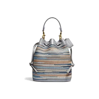 COACH Field Woven With Leather Portable One Shoulder Bucket Bag Women's Gray Blue Mixed Color