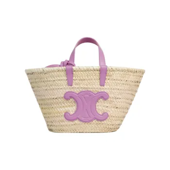CELINE Cow Leather Large Tote Raffia Woven Cow Leather Binding Basket Bag Shoulder Bag Crossbody Bag Women's Ecru