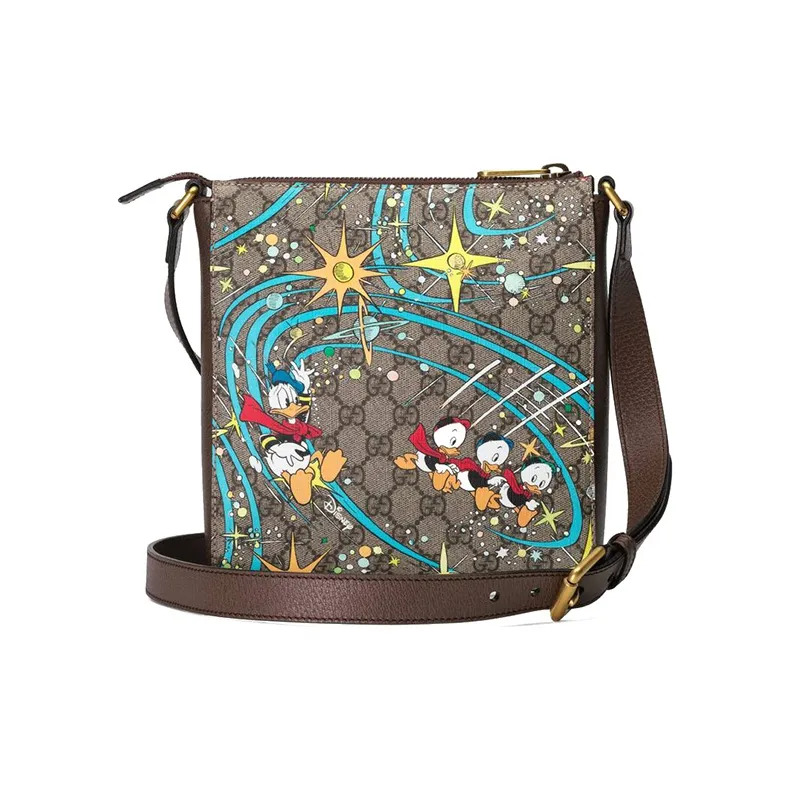 GUCCI Canvas With Leather Portable Crossbody Bag, Shoulder Bag Unisex Ebony-1