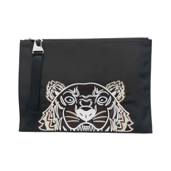 KENZO Polyester Coin Purse Leather Clip Clutch Regular Men's Black