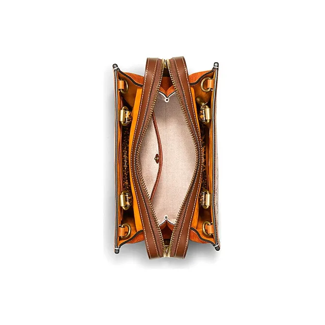 COACH Rogue Jacquard Fabric Snake Skin Detail Shoulder Bag, Crossbody Bag, Handbag Medium Size Women's Khaki Caramel-3
