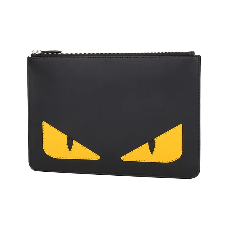 FENDI Cow Leather Clutch Regular Men's Black/Yellow-1