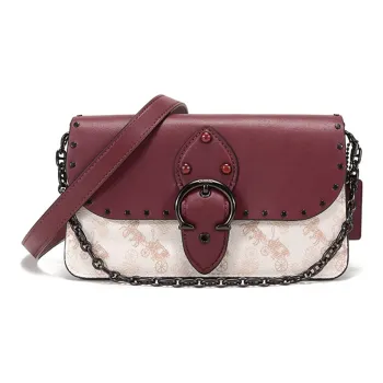 COACH Leather Chain Bag Shoulder Bag Small Size Women's Burgundy Chalk White