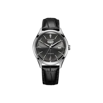 CITIZEN Mechanical Watch Series Mechanical Movement Cow Leather Strap Watch Men's Watches Black Dial