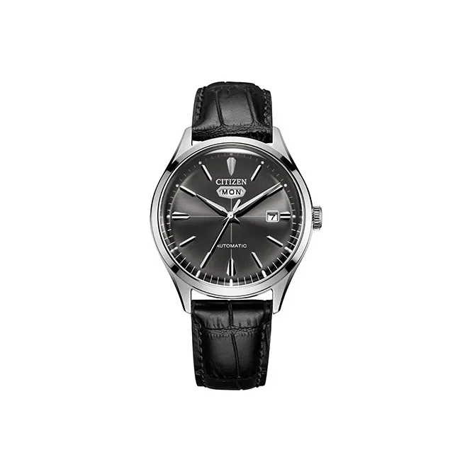 CITIZEN Mechanical Watch Series Mechanical Movement Cow Leather Strap Watch Men's Watches Black Dial-0