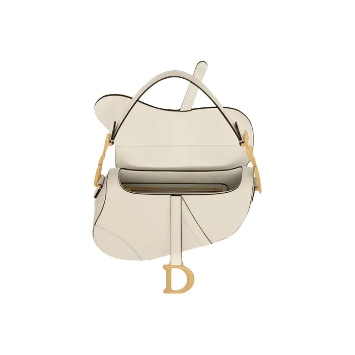 DIOR Saddle Grained Calfskin Saddle Bag Handbag, Shoulder Bag Women's White-3