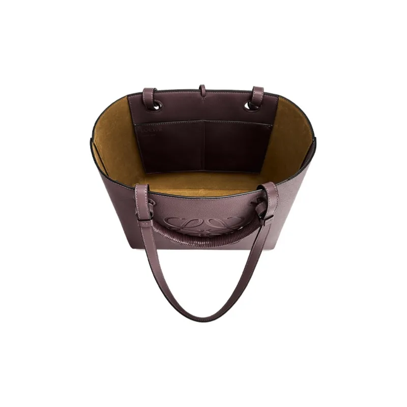 LOEWE Anagram Calfskin Tote Bag Shopping Bag Shoulder Bag Handbag Small Size Women's Plum-4