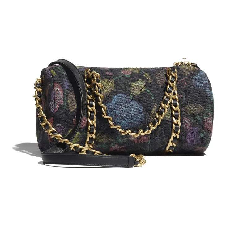CHANEL Denim Bowling Bag, Handbag, Shoulder Bag, Crossbody Bag Unisex Carbon Gray/Multicolor-1