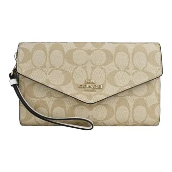 COACH Travel Wallet Leather Wallet Small Size Women's Light Khaki