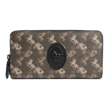 COACH Accordion Zip Leather Handheld Wallet Women's Coffee Horse-Drawn Monogram