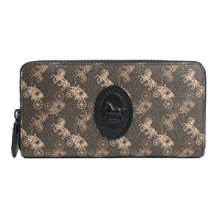 COACH Accordion Zip Leather Handheld Wallet Women's Coffee Horse-Drawn Monogram-0