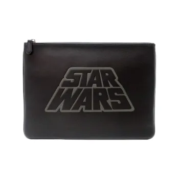 COACH Star Wars Xingji Battle Collaboration Pouch Smooth Finish Calfskin Wallets Clutches Large Size Men's Black