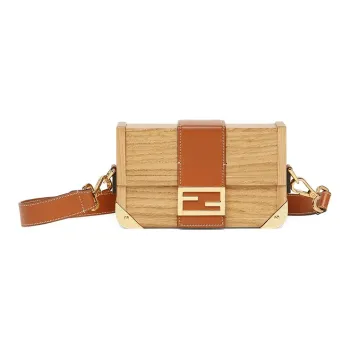 FENDI BaguetteTrunk Natural Oak With Calfskin Box Bag Baguette Bag Shoulder Bag Crossbody Bag Mini Men's Beige/Brown