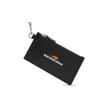 Balenciaga Grained Calfskin Key Ring Card Holder Regular Unisex Black
