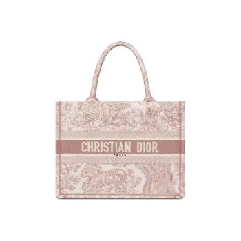 DIOR Embroidery Tote Bag Shopping Bag Shoulder Bags Handbags Medium Size Women's Rose Pink