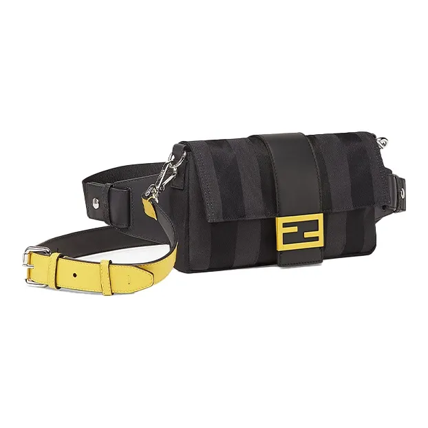FENDI Baguette Nylon With Leather Crossbody Bag, Shoulder Bag Men's Black-1