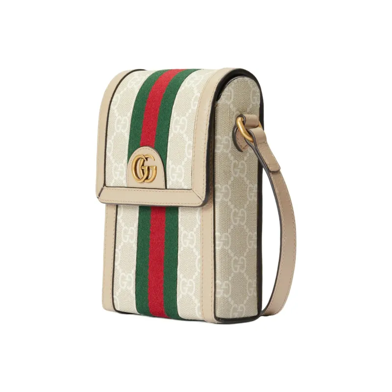 GUCCI Canvas Patchwork Leather Cigarette Case Bag Shoulder Bag Crossbody Bag Cell Phone Pouch Mini Women's White/Pink-2