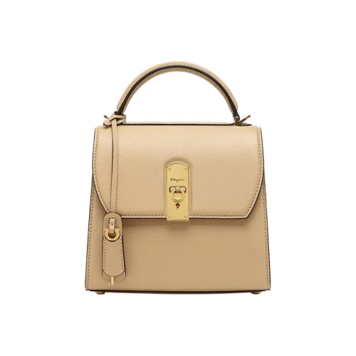 FERRAGAMO Cow Leather Handbag Medium Size Women's Beige Yellow