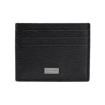FERRAGAMO Cow Leather Card Holder Men's Black