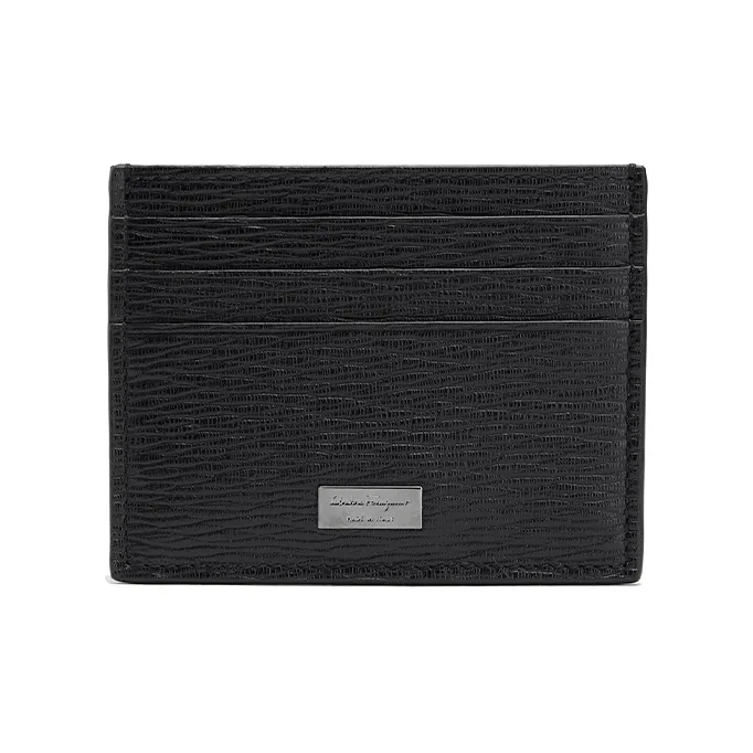 FERRAGAMO Cow Leather Card Holder Men's Black-0