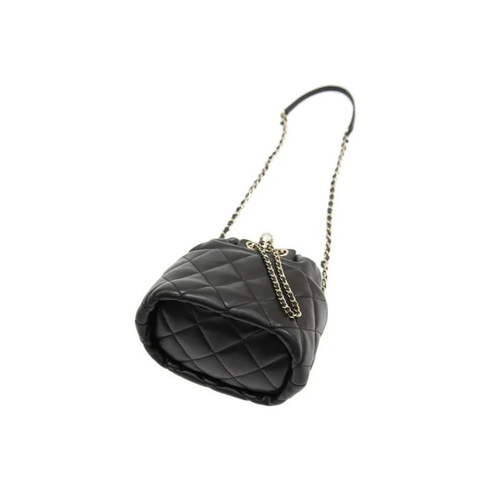 CHANEL Sheepskin Shoulder Bag, Crossbody Bag Medium Size Unisex Black-3