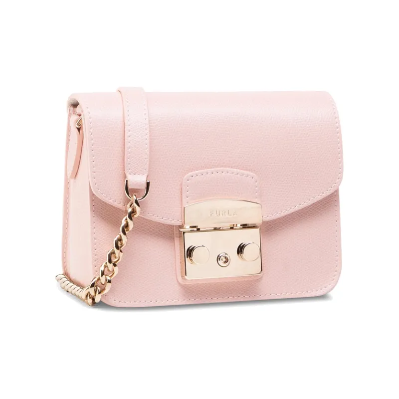 Furla Metropolis Collection Leather Small Square Bag Crossbody Bag Shoulder Bag Women's Pink-3