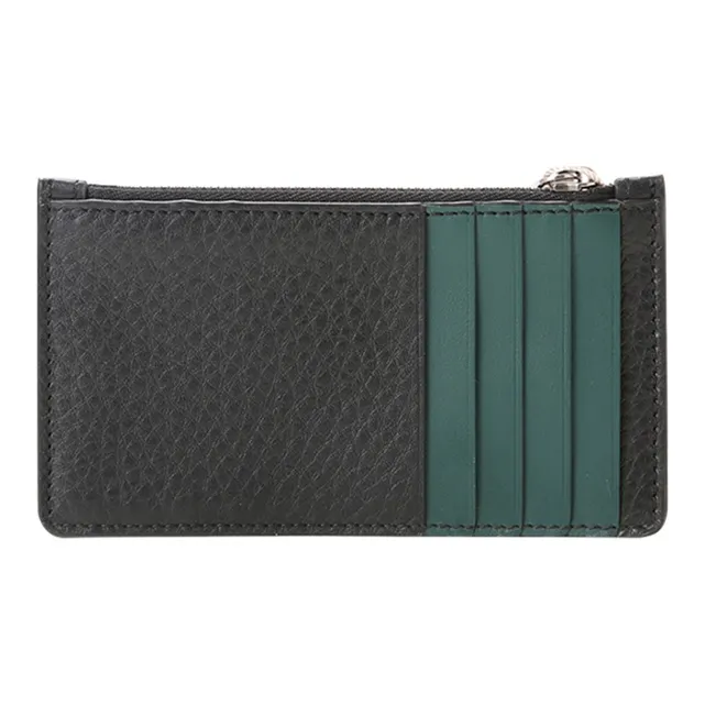 Burberry Cow Leather Wallet Card Holder Coin Purse Unisex Black/Green-3