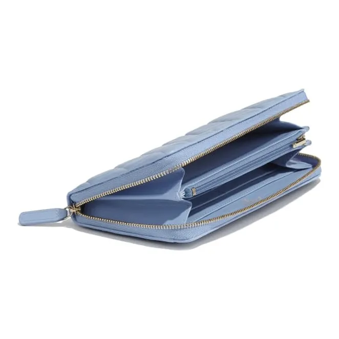 CHANEL Lambskin Zip Closure Wallet Unisex Sky Blue-3
