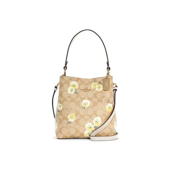 COACH Town Canvas With Leather Bucket Bag, Handbag, Shoulder Bag, Crossbody Bag Small Size Women's Light Khaki Monogram