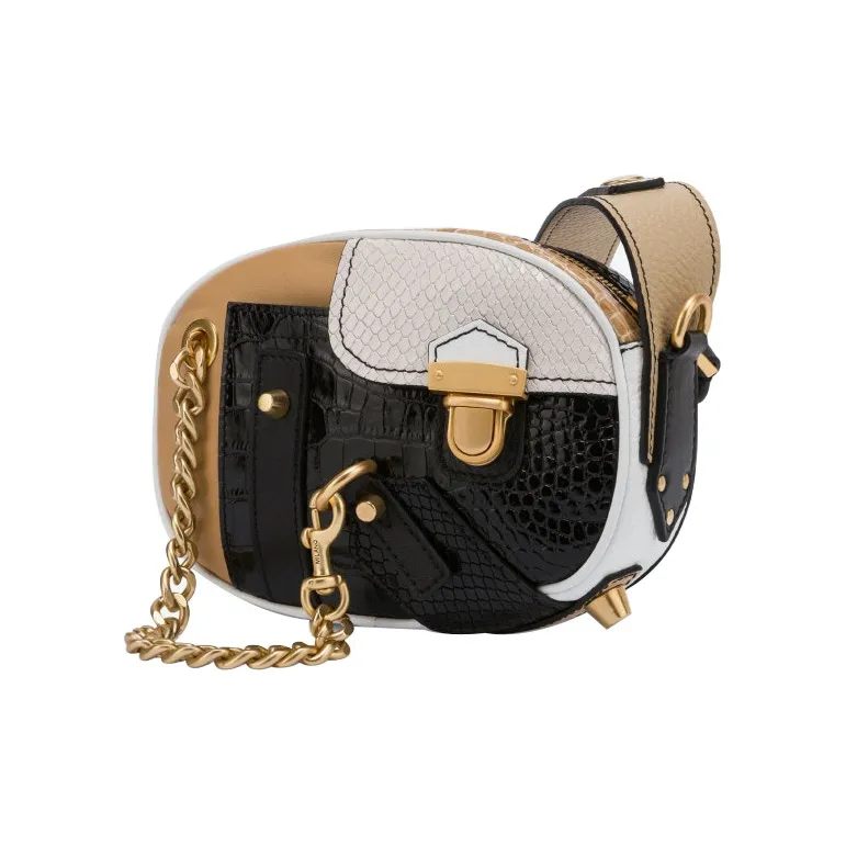 MOSCHINO Cow Leather Shoulder Bag Women's Black, Brown, White & Multicolor-1