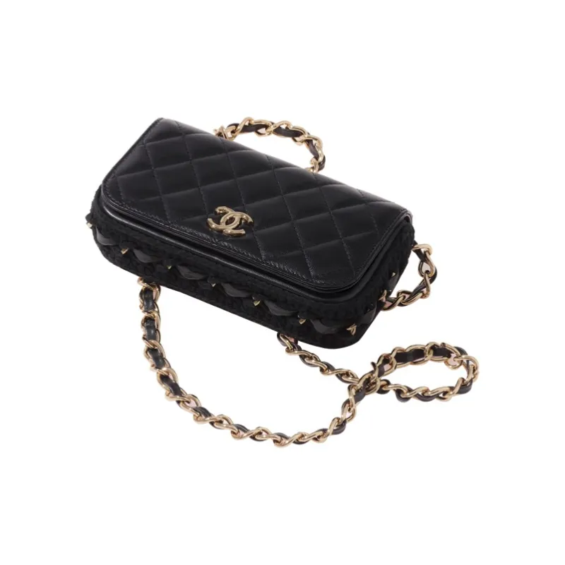 CHANEL 22c Early Spring Sheepskin Flap Cell Phone Pouch Women's Black-2