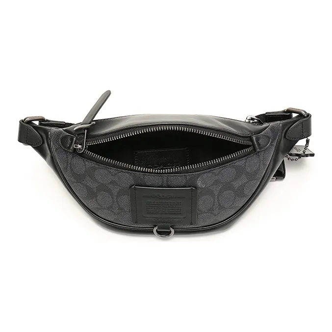 COACH Rivington Leather PVC Shoulder Bag Crossbody Bag Sling Bag Fanny Pack Medium Size Men's Black Gray Color-4